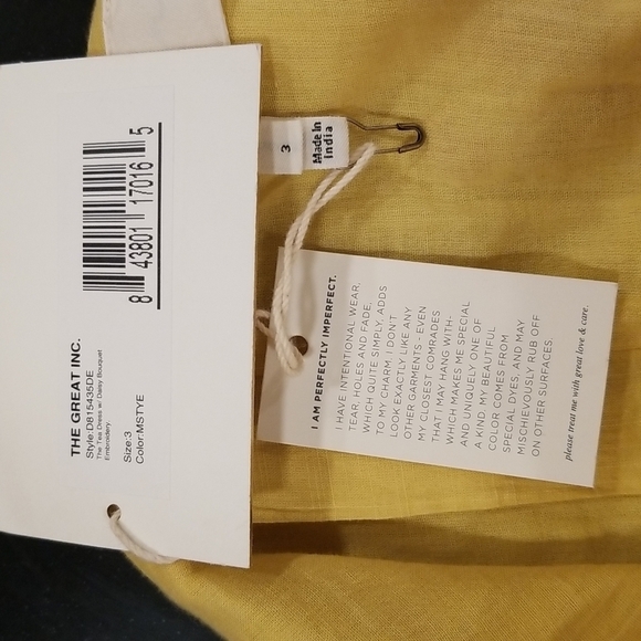 💕THE GREAT💕 The Tea Dress ~ Misted Yellow with Daisy Bouquet Embroidery L NWT - Picture 13 of 16